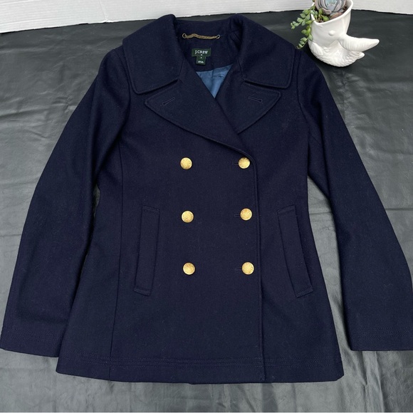 J. Crew Classic Navy Pea Coat with Gold Buttons size 2 woman’s - Picture 2 of 7